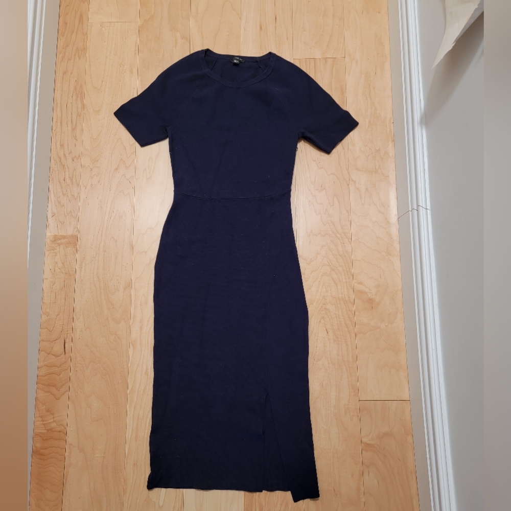 Ann Taylor Fitted Bodycon Midi Knit Navy Dress XSP